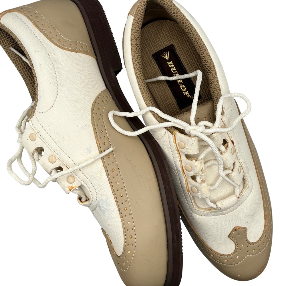 Dunlop‎ Womens Golf Wingtip Saddle Shoes Cream Tan Size 8.5 Vintage Inspired